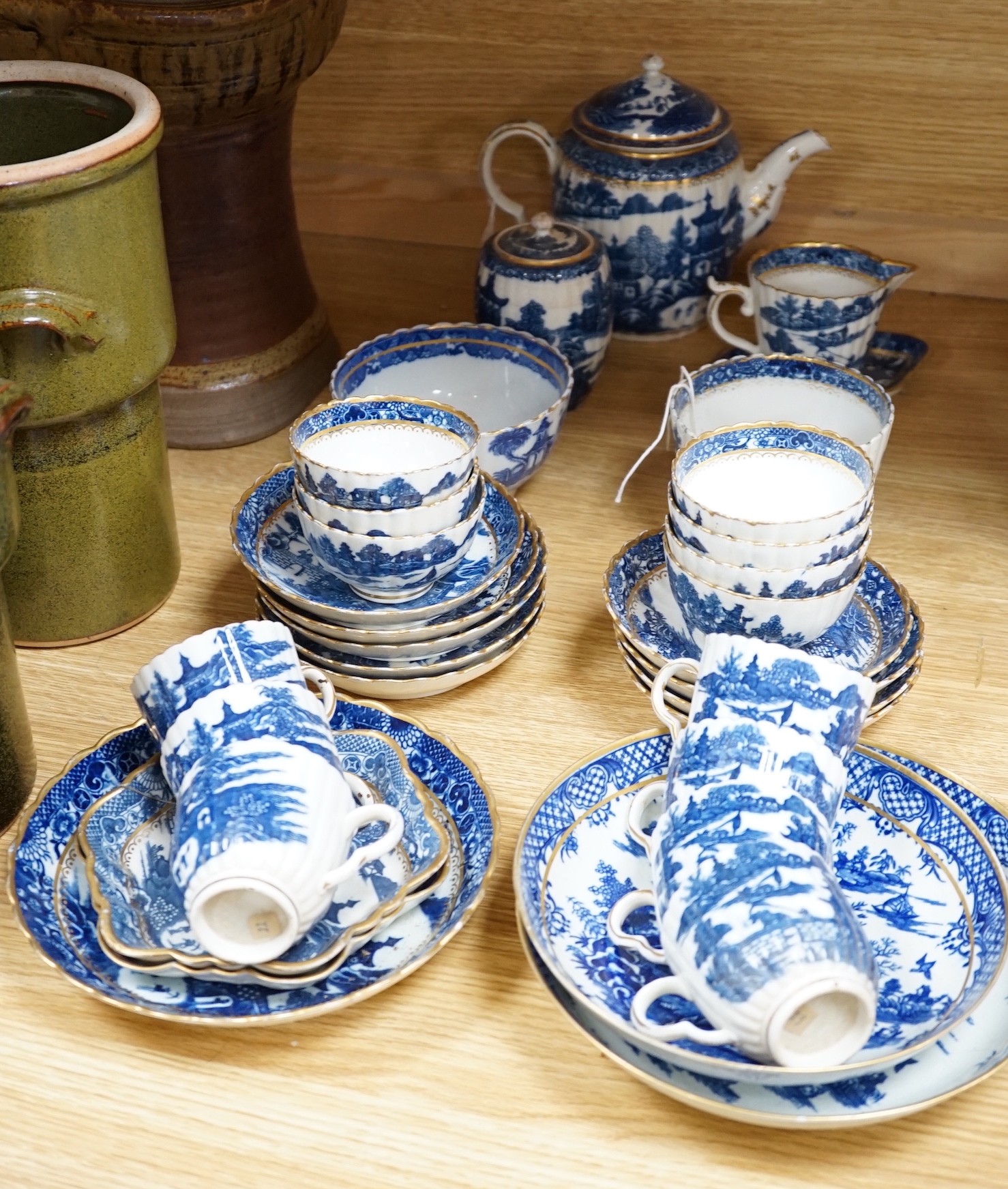 A Caughley blue and white fluted part tea and coffee service, c.1780